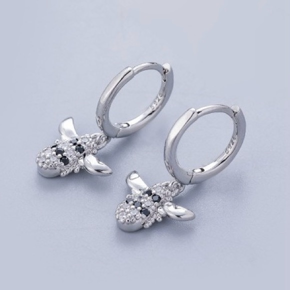 Silver Hoop Earrings with Black Accents - Picture 4 of 4